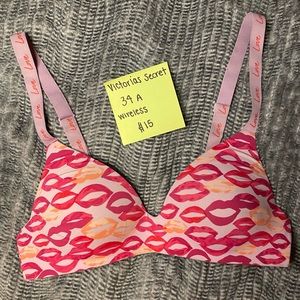 Victoria’s Secret wireless bra, 34A, kiss lips design